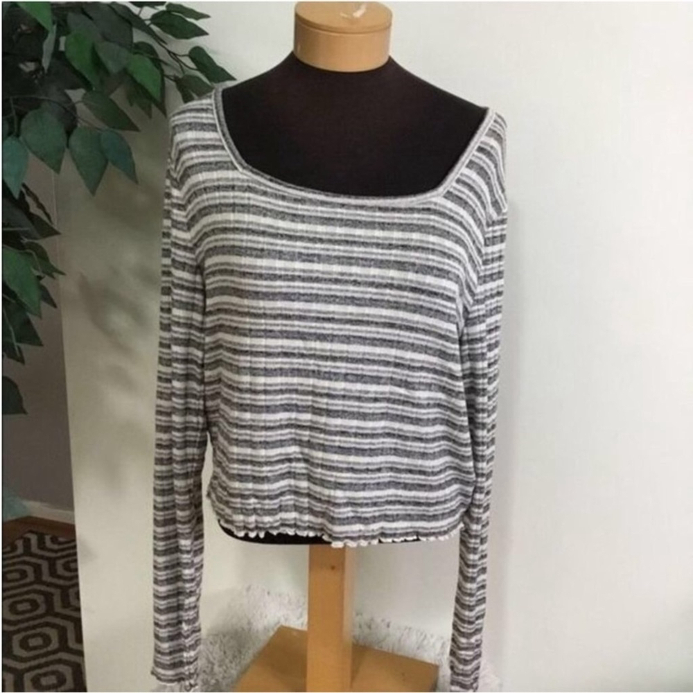 SO long sleeve square neck tee Woman's Juniors size 1X striped ribbed